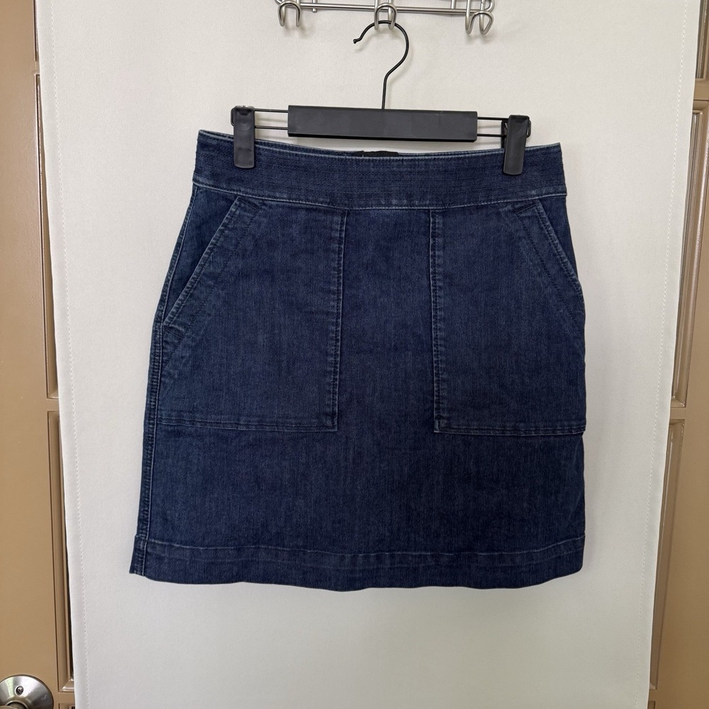 Loft Womens 2 Blue Medium Wash Denim Jean Skirt Zipper Pockets